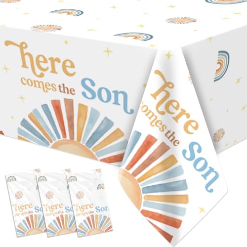 YJRJSC Sunshine Here Comes The Son Baby Shower Decorations Tablecloth, 3Pcs