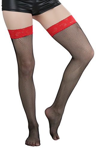 Image of ToBeInStyle Women's Fine Classic Fishnet Thigh High Stretch Nylon Novelty Stockings