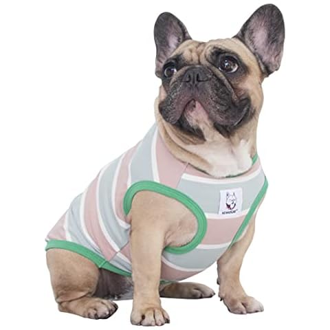 iChoue French Bulldog Clothes Dog for Small Medium Girl Boy Shirts Puppy Pet Cat Vest Clothing Frenchie Pug English Boston Summer Cute Pink Stripes - L Cover