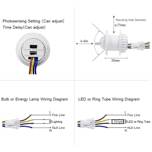 Image of Sisah PIR 110 Body Motion Detector Adjustable Day Night Sensor Switch (1)