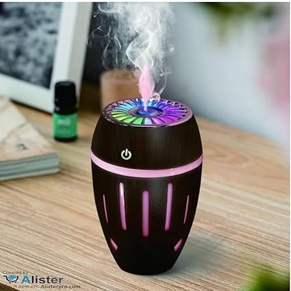 mobigon Wood Cool Mist Ultrasonic Humidifier for Room Moisture, Aroma Diffuser for Home, 300ml Essential Oil Diffuser with 7 Colorful Night Light, Auto Shut-Off, Dark Brown
