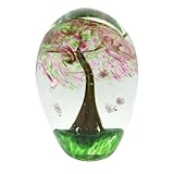 Sulfure Presse-papier Arbre stylisé, Marron, Vert et Rose, thème nature, forme originale et hauteur 12 cm