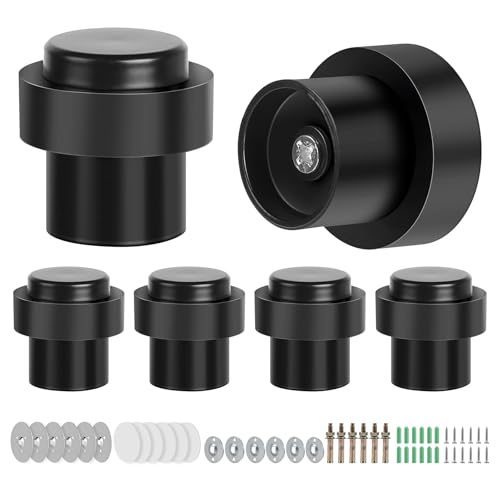 SWAWIS 6 Pièces Noir Butoir de Porte ø 32mm Hauteur 45mm, Butoir de Porte Sol en Acier Inoxydable, Arrêts de Porte de Plancher, avec Vis et Colle, 3...