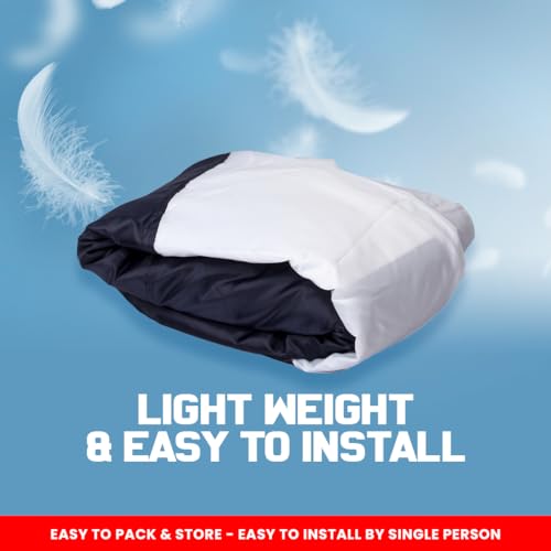 Image of Autofact Car Body Cover for Honda City Ivtech (2009 to 2013) with Mirror and Antenna Pocket (Light Weight, Triple Stitched, Heavy Buckle, Bottom Fully Elastic, White Stripes with Navy Blue Color)