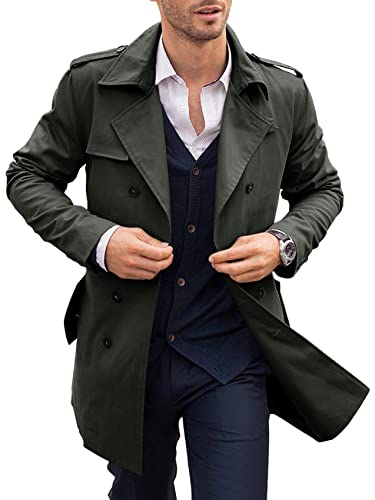Image of PASLTER Mens Trench Coat Notched Lapel Double Breasted Long Jacket Windbreaker Overcoat Pea Coat