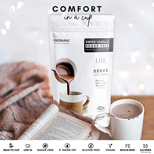 Image of COCOSUTRA Sugar-Free Swiss Vanilla Drinking Chocolate Mix | 200g | Zero Sugar, Low Carb, Keto-Friendly, Vegan | Stevia & Erythritol Sweetened | Serve hot & cold | 10 cups (Pack of 3)