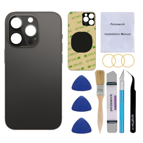 Perzework OEM Rear Back Glass Replacement for iPhone 14 Pro 6.1 inches with Reparing Toolkit and Pre-Installed Adhesive (Space Black)