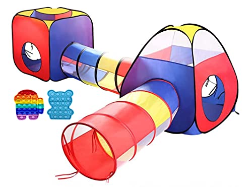 Play Tent and Tunnel for Kids, includes 4 in 1 Pop Up Play Tent for kids, 2 detachable Play Tunnels, plus 2 Sensory Pop Fidget Toys, Great Birthday Present for Kids with Portable Zipper Storage Bag