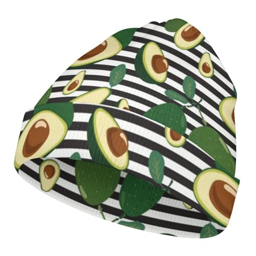Avocado on Stripe Kids Beanie Hat for for Girls Boys Children Cap Winter Knitted Chemo Cancer Headwear Accessories Gifts Decoration Black