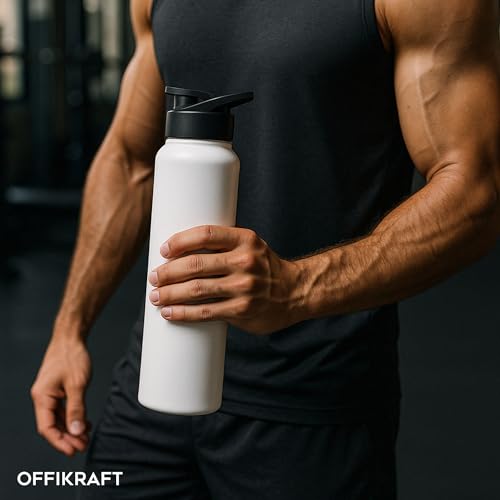 Image of Steel Sip - 1L Single Wall Stainless Steel Water Bottle | Wide Mouth, Leak-Proof, BPA-Free Cap | Fridge-Safe | Ideal for Office, Gym, Outdoor & Travel Use (WHITE)