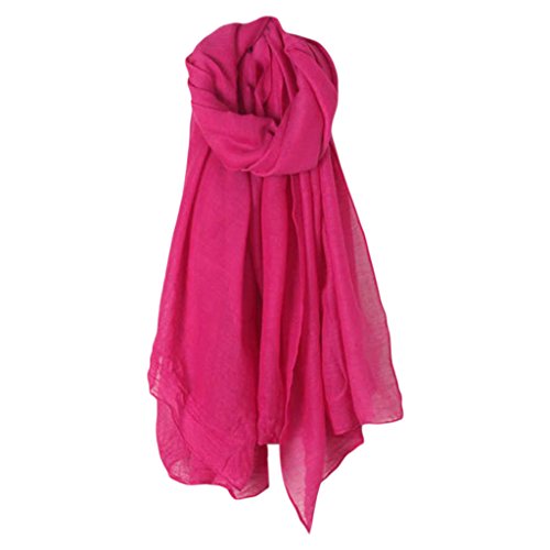 Women Solid Color Long Scarf Wrap Vintage Cotton Linen Large Shawl Hijab Elegant Hot Pink