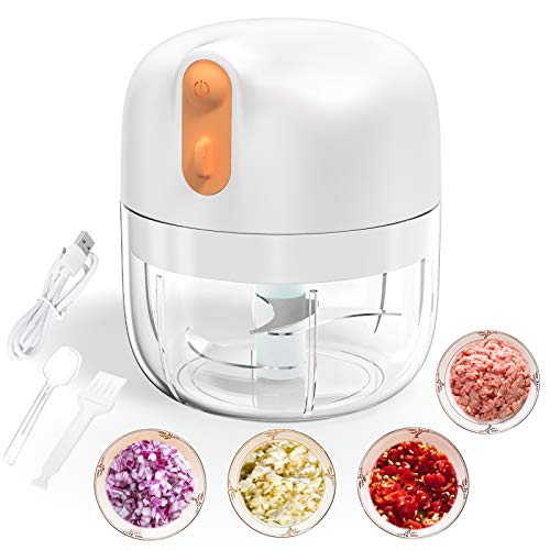 Verkstar Electric Garlic Chopper,250ML Food Processor with USB Charging 60W Strong Power Wireless Mini Mincer Vegetable Food Chopper for Garlic,Pepper,Chili,Onions,Carrot,Nuts,Meat