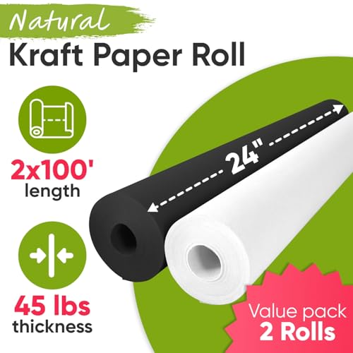 Paclord Conjunto de rolos de papel Kraft preto e branco de 61 cm x 3048 cm (30 m) – 20 kg de espessu