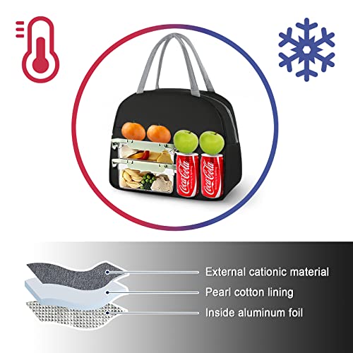 Woomada Insulated Lunch Bag For Women Men Cooler Tote Bag With Pockets Reusable Waterproof Lunch Box For Office Work, Picnic, Travel (Larger Black) #TOP2