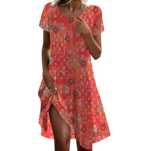 Robe mi-longue fleurie à col rond pour femme | Style chic d'été