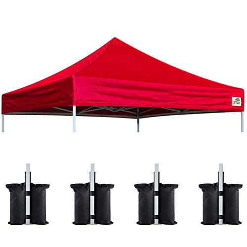 Image of Eurmax USA 10x10 Pop Up Canopy Replacement Top,Universal Instant Canopy Cover ONLY,Heavy Duty UPF 50+ UV Protection,Water & Wind Resistant Tarp,30+ Colors Available,Bonus 4 Sand Bags (Red)