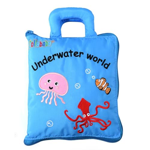 Image of Jollybaby Quiet Book for Toddlers - Montessori Basic Skills Activity Toys - Preschool Learning Soft Travel Toy & Sensory Educational Busy Book for 1-3 Year Old Boys & Girls + Zipper Bag(Wathet)