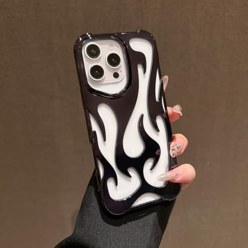 Coque iPhone 12 noire souple avec motif flamme creuse en galvanoplastie