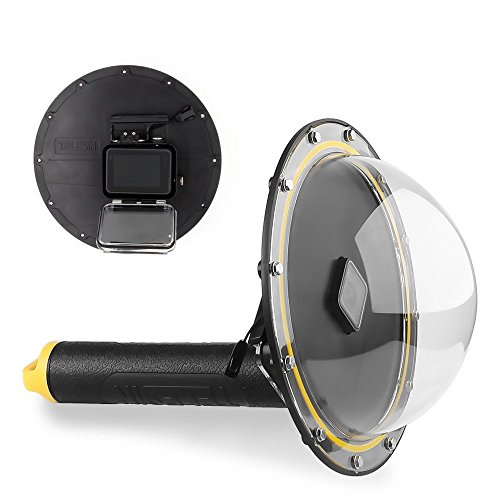 TELESIN 6' Imperméable Dôme Port Plongée Housse Coque Boîtier Etanche avec Flottant Poignée Grip et Protection Couverture pour GoPro Hero 2018/7/6/5 Accessoires
