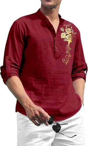 Image of Zombom Men's Cotton Polyester Blend Mandarin Collar Self One Design Printed Full Sleeve Casual Short Kurta Shirt