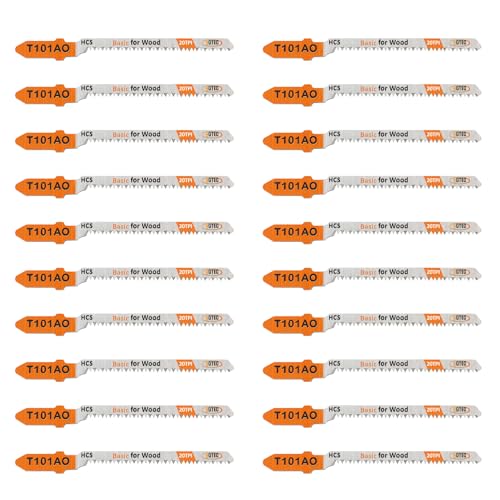 20PCS T Shank Jigsaw Blades Set - BGTEC HCS(SK5) Jig Saw Blades for Wood, Plastic Cutting(T101AO)