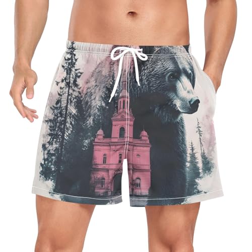 Mens Swim Trunks with Liner, Bear Tree Black Cool Quick Dry Beach Swim Shorts, Swimwear Bathing Suits S