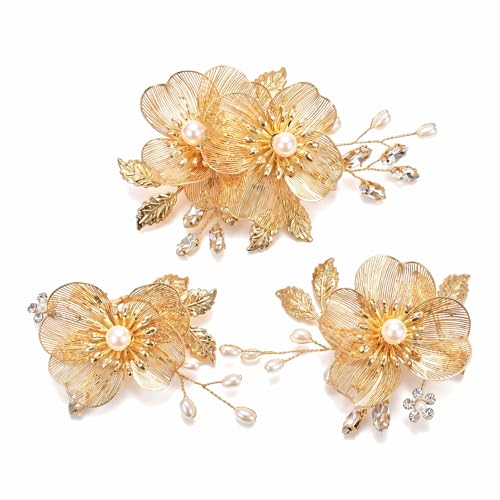 Set 3 piezas pinzas florales doradas para cabello miniatura 1