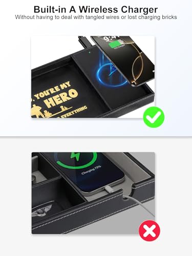 Gifts for Dad Valet Tray, Built-in Wireless Charger, Everyday Carry Tray, Unique Christmas Birthday Gifts for Dad from Daughter Son, Men Gift for Father, New Dad Gifts for Husband from Wife, Black - Thumbnail 5