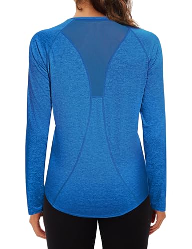 Women Long Sleeve Activewear Gym Tops for Workout Running Yoga Sport Tshirt with UV Sun Protection UPF 50+ Lightweight Blue Women Long Sleeve Activewear Gym Tops for Workout Running Yoga Sport Tshirt with UV Sun Protection UPF 50+ Lightweight Blue