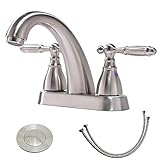 Friho Lead-Free Modern Commercial Two Handle Brushed Nickel Bathroom Faucet,Bathroom Vanity Sink Faucets with Drain Stopper and Water Hoses