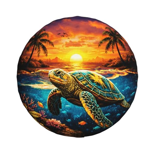 Image of Sea Turtle Spare Tire Cover - Funny Wheel Protectors Waterproof Universal Wheel Cover for SUV Rv Travel Trailer Camper Truck 16 Inch