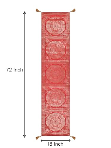 Image of Diwali Decor Brocade Jacquard Silk Table Runner Long Runner for Dinning & Centre Table Mandala Print 72 x 16 Inches (Red)