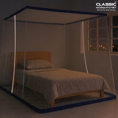 Image of Classic Mosquito Net for Single Size Bed with Double Zipper | Foldable Machardani | Polyester Strong & Breathable Mesh 4 x 6.5 ft | Easy Entry /Exit, Lightweight, Ideal for Home & Travel - Blue
