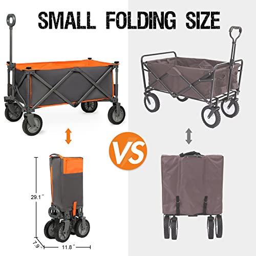 Portal Collapsible Folding Wagon Utility Cart Foldable Heavy Duty All Terrain Wagon For Outdoor, Camping, Beach, Garden, Grocery, Orange #TOP2
