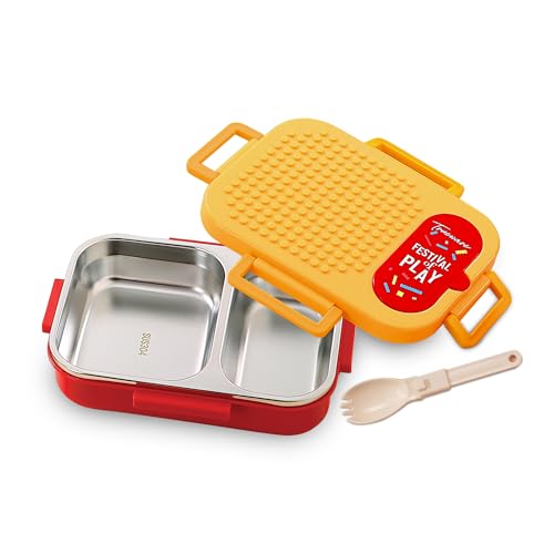 Image of Trueware BRIX Fun Food and Play 304 Stainless Steel PU Insulated Lunch Box with Two Compartment BPA Free, Food Grade Ideal for School, Picnic, Office & Outdoor - 540ml
