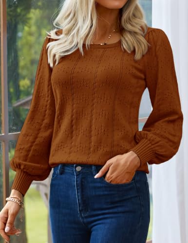 Image of HOTOUCH Sweaters for Women 2026 Fall Trendy Tops Casual Puff Sleeve Square Neck Cute Tunic Pullover Blouses XS-XXL