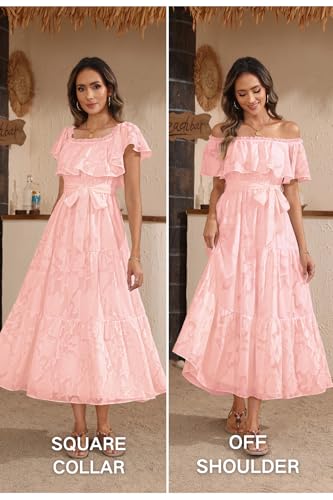 Image of Plus Size Chiffon Off The Shoulder Maxi Long Floral Summer Casual Beach Boho Sundress Women 2024