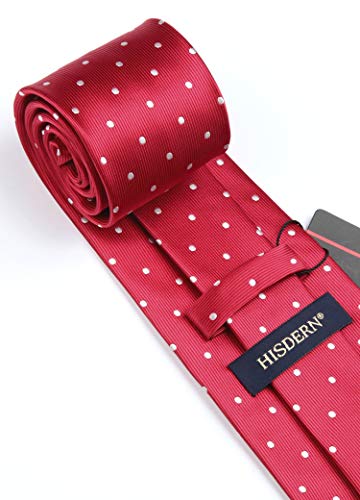Hisdern Polka Dot Red Ties For Men Handkerchief Woven Classic Silk Mens Ties And Pocket Square Set Wedding Business #TOP3