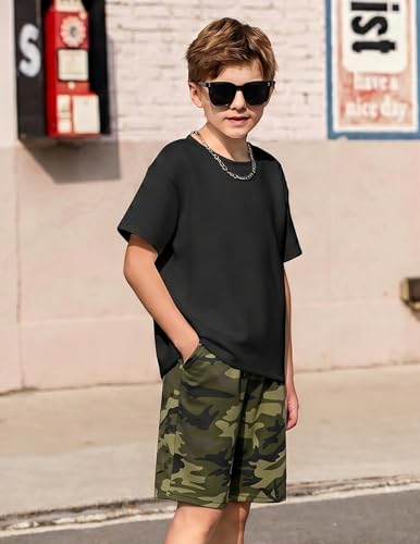 Image of Arshiner Boys Drop Shoulder T-Shirt & Drawstring Waist Shorts Summer Casual Outfits (5-12 Years)