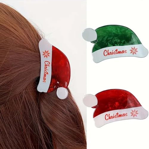2 piezas de pinzas para cabello con diseño de gorro de Santa rojo y verde de Navidad, accesorios de peluquería para mujeres miniatura 1