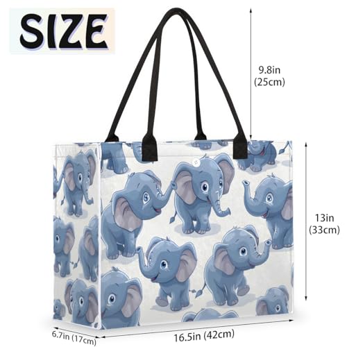 Happy Blue Elephants Tote Bag for Women Large Beach Bag Reusable Tote Bags for Work Travel Beach Shopping2