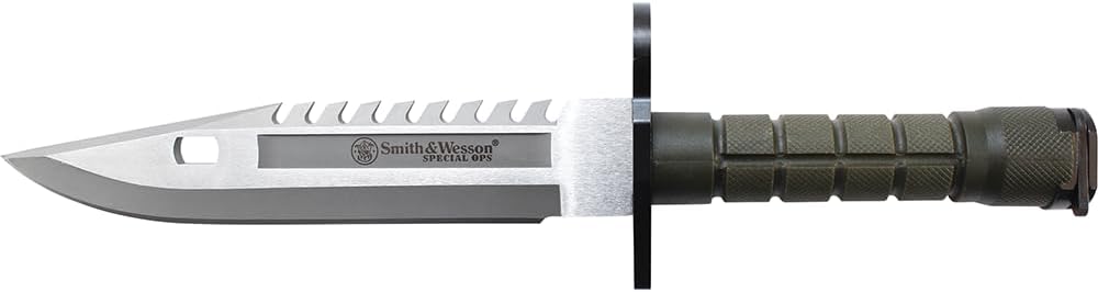 Smith & Wesson SW3G 12.8in S.S. Fixed Blade Knife with 7.8in Bowie Blade with Notched Spine and Nylon Fiber Handle for Outdoor, Tactical, Survival and EDC