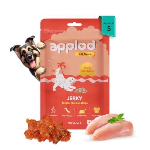 Image of Tender Chicken Jerky Bites Dog Treats for Puppies & Adult Dogs | Made with Real Chicken Breast | High-Protein Low-Fat Grain-Free Reward Snacks | Pack of 5 | 50g x 5