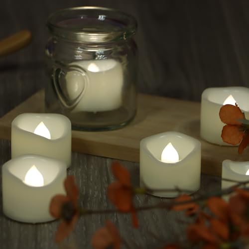 Image of CANDLE CHOICE Battery Operated Flameless Tea Lights Bright Flickering LED Tealight Votive Candles for Wedding Table Centerpieces Halloween Christmas Decorations Batteries Incl. White Light 24 Pack