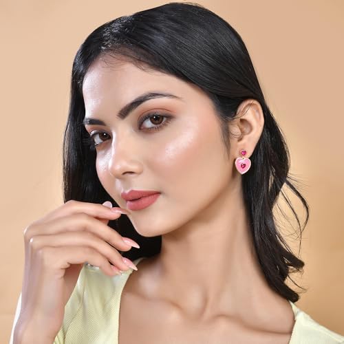 Pink Heart Drop Earrings Gift For Her Valentines For He