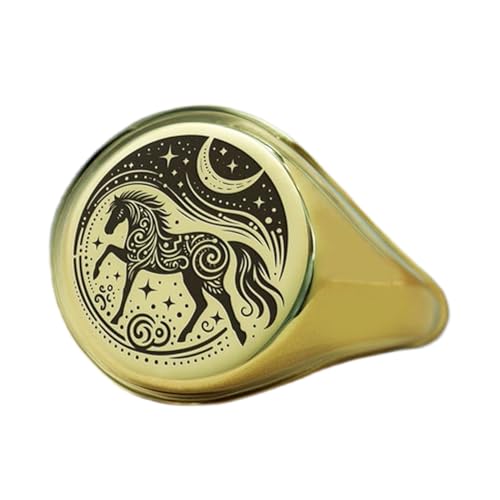 Bague ronde cheval ciel nocturne argent sterling 925 plaqué or vintage