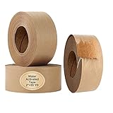 Water Activated Tape Fiber Reinforced Packing Tape Kraft Tape 2”X 165 feet Per Roll Brown Tape Gummed Paper Tape for Heavy Duty Packaging and Shipping Writable Eco-Friendly Biodegradable- 3Rolls