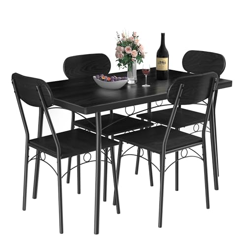 VECELO Dining Table Set for 4, 5 Piece Dinette with Chairs for Kitchen, Breakfast Nook and Small...