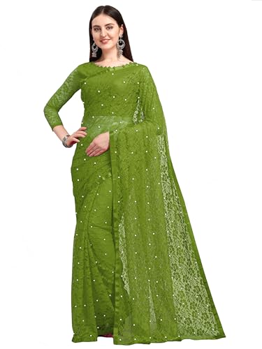 Image of LOROFY Women's Brasso Net Saree With Blouse