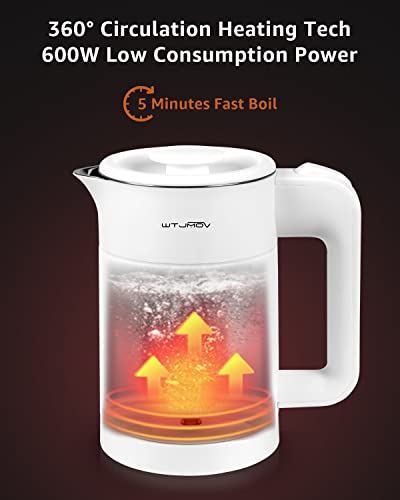 Wtjmov 0.6L Small Electric Tea Kettle Lightweight, Double Wall Hot Water Boiler Stainless Steel Auto Shut-Off, 120V Portable Travel Electric Kettle Fast Boil For Tea And Coffee,White #TOP4